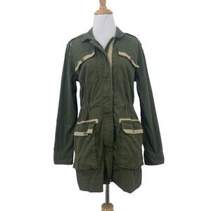Cabi Anorak Zip Jacket S Small Amy Green Utility Pockets Longline Drawstring